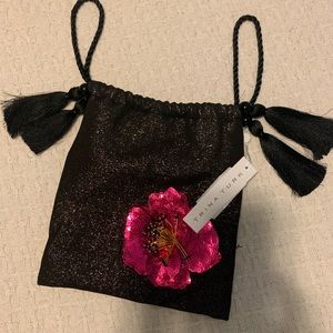 Trina Turk Drawstring Purse w/ Sequin Flower